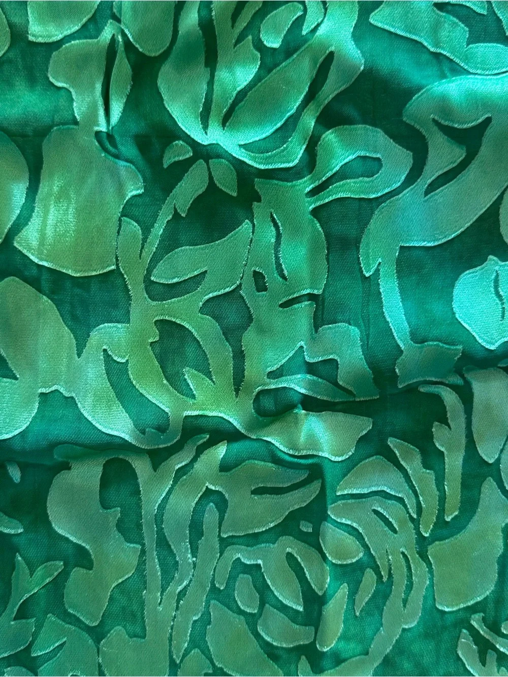 Green Floral Satin Scarf - Unbranded